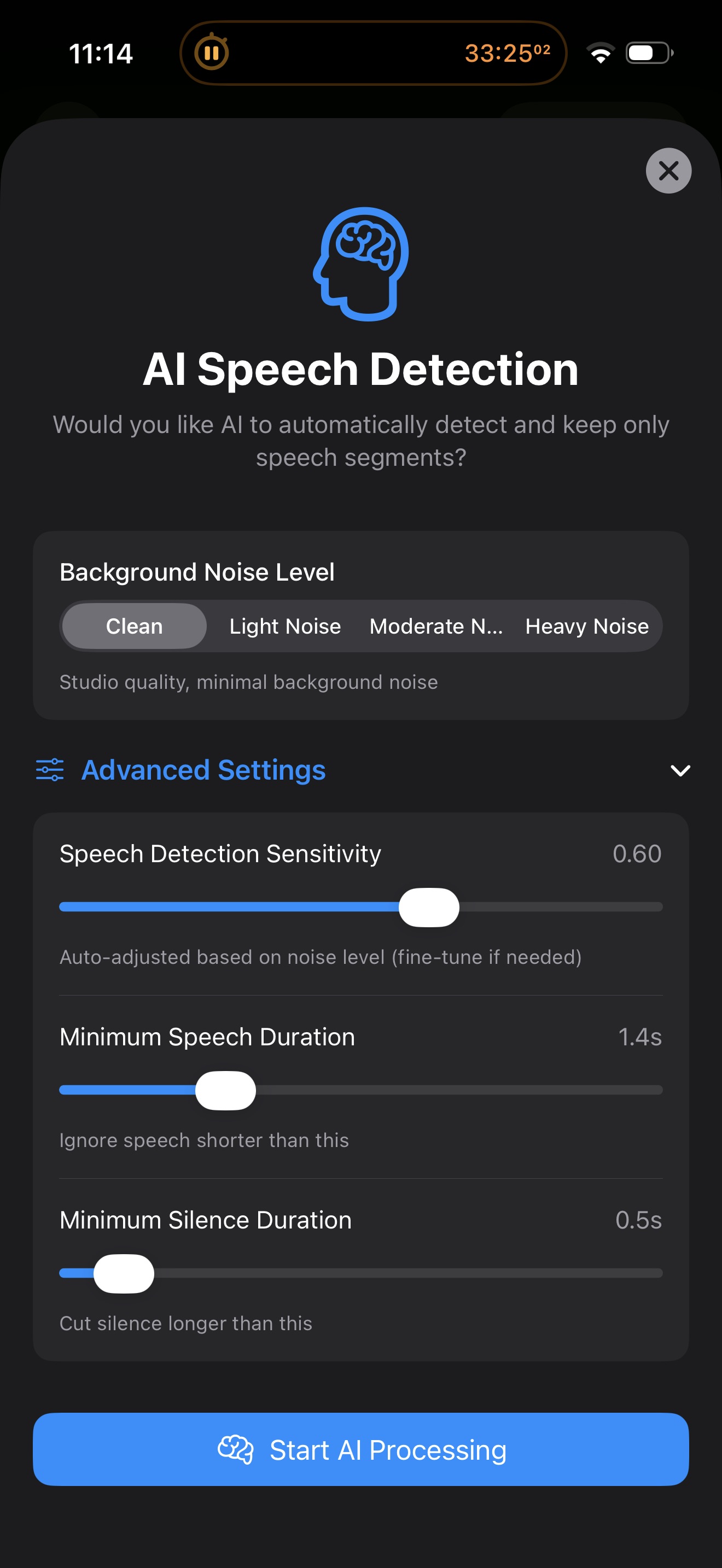 BlitzCut settings showing 1.4 second minimum