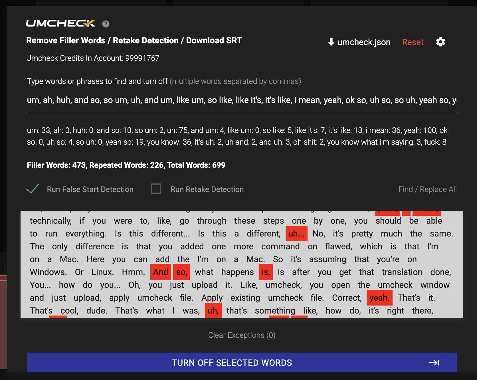 Built-in detections receipt