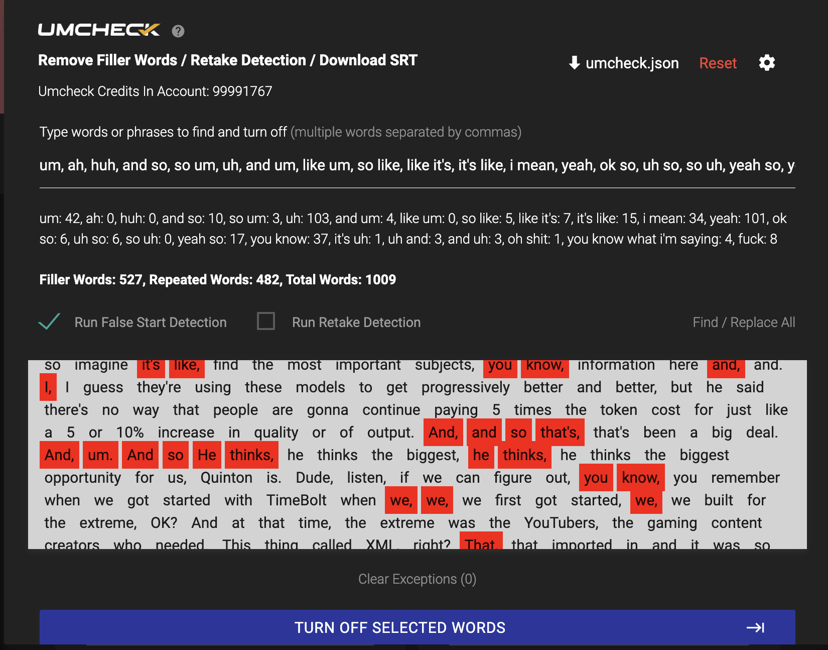WhisperX detections receipt